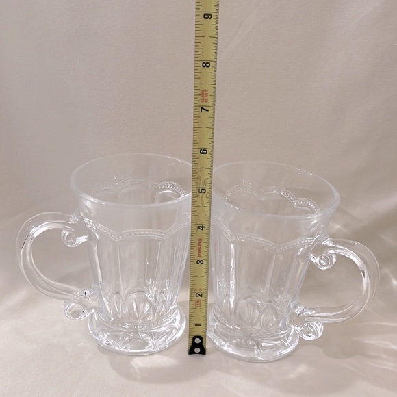 Set of 2 Vintage Glass Mugs Fleur De Lis Crystal Clear with Handle - W1125 - Picture 2 of 6